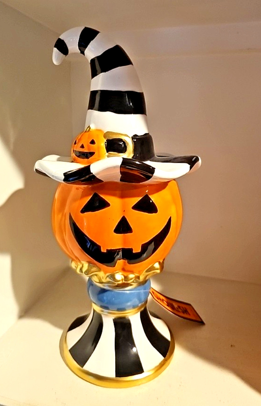 MacKenzie Childs Inspired Courtly Stripe Jack-o-lantern Finial Decor 14”